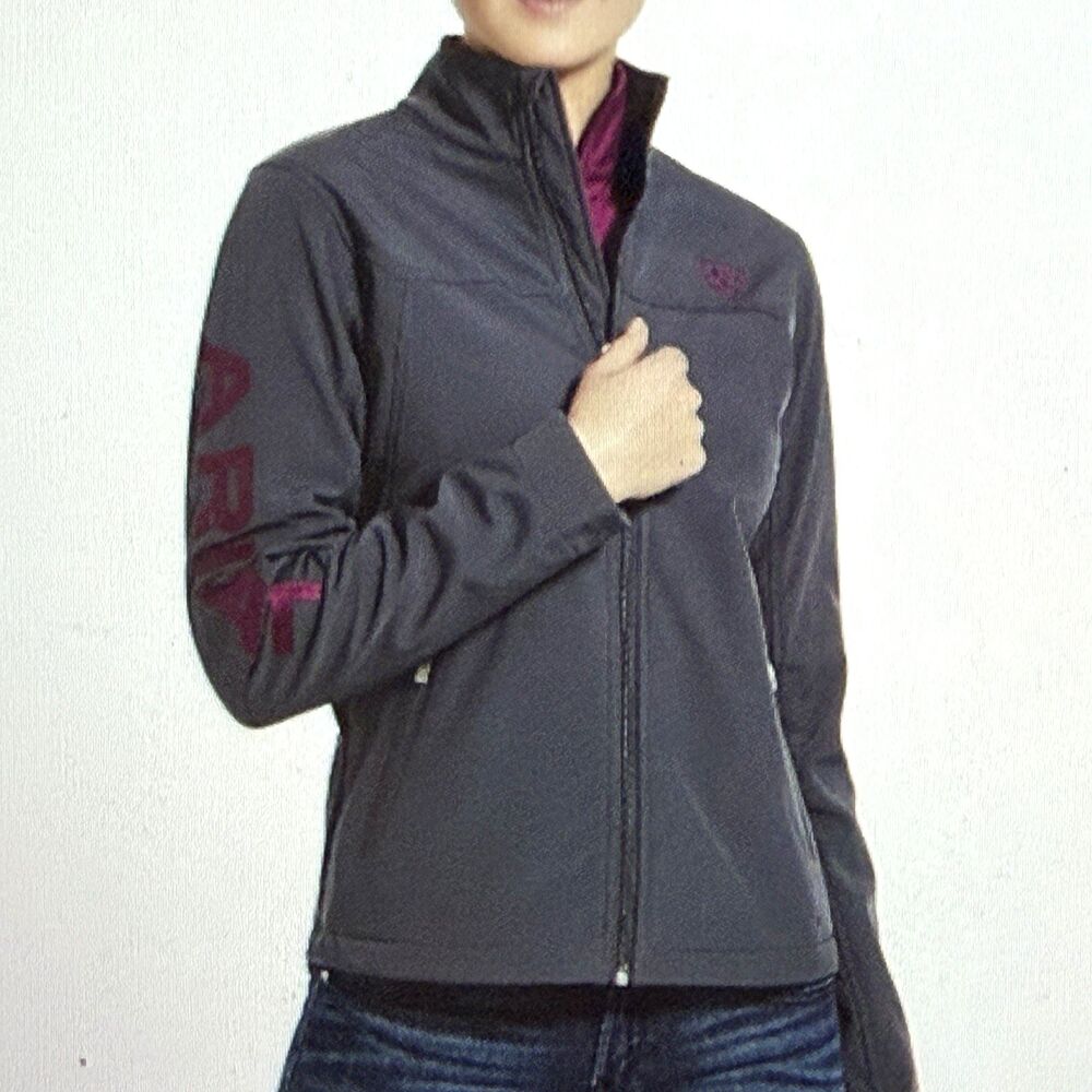 Ariat Women's New Team Softshell Wind & Water Resistant Jacket Grey XL - Picture 2 of 15